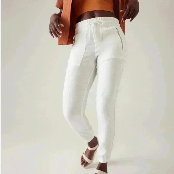 Athleta Women’s Sz 6 White Linen‎ Lightweight Comfy Athleisure Travel Joggers - Picture 1 of 12